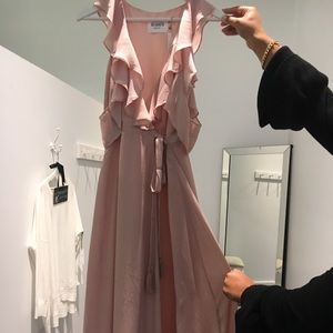 Soft pink wrap tie dress